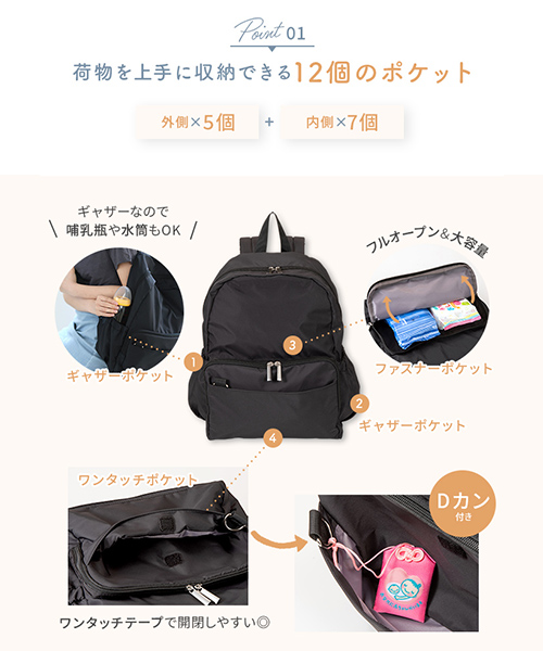 産後 マザーズバッグ 収納上手な マザーズリュック 犬印