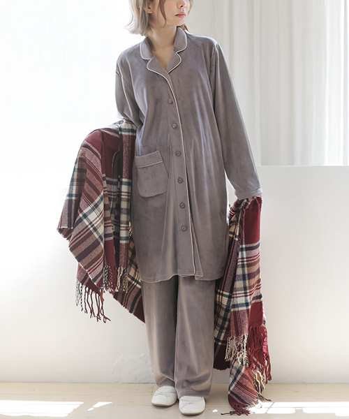 長袖、ストレッチベロア裏起毛マタニティパジャマ | マタニティウェア・授乳服
                      